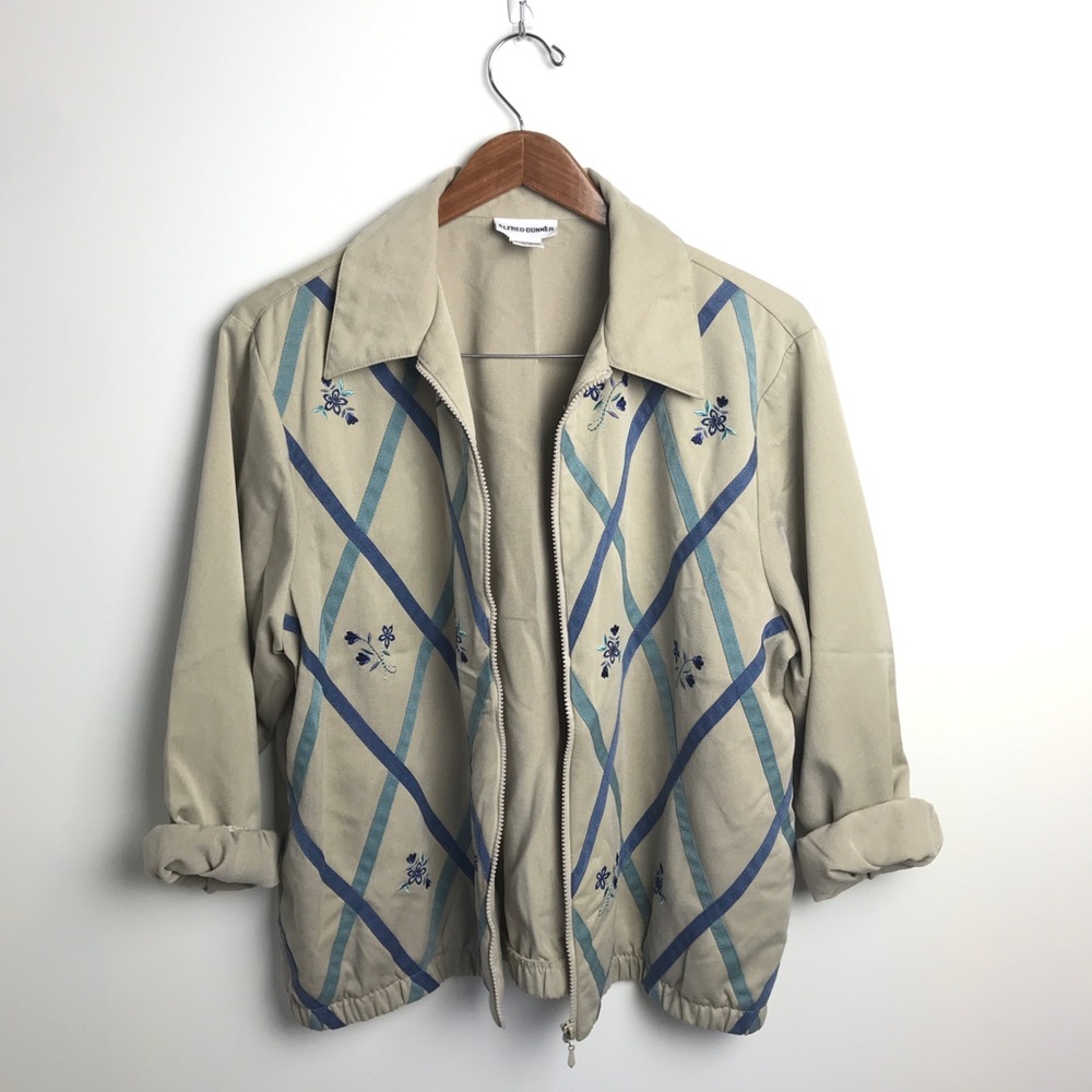 Vintage floral embroidered bomber jacket, sz 14